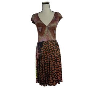 Issa London Women's Sz 6 100% Silk Animal Print Pleated Fit Flare Midi Dress
